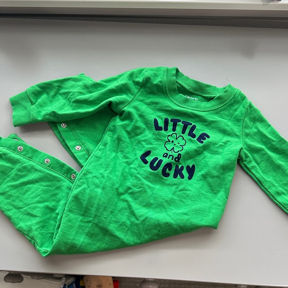 Carter's Bright Green "Little and Lucky" Long-Sleeve Romper